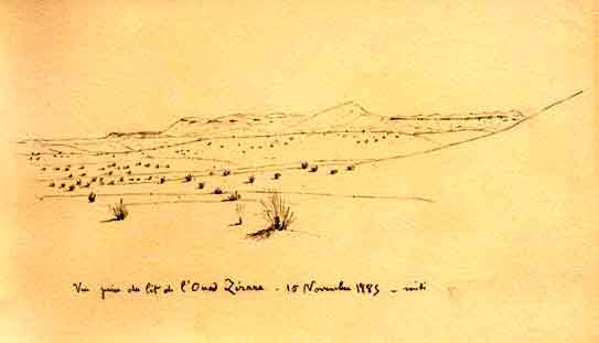 Dibujo de Carlos de Foucauld durante el viaje de exploración. Estos paisajes infinitos le hablaron al corazón